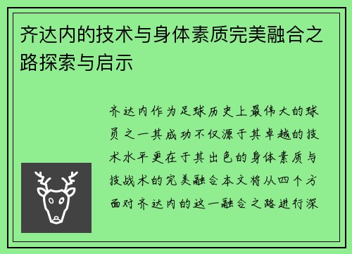 齐达内的技术与身体素质完美融合之路探索与启示